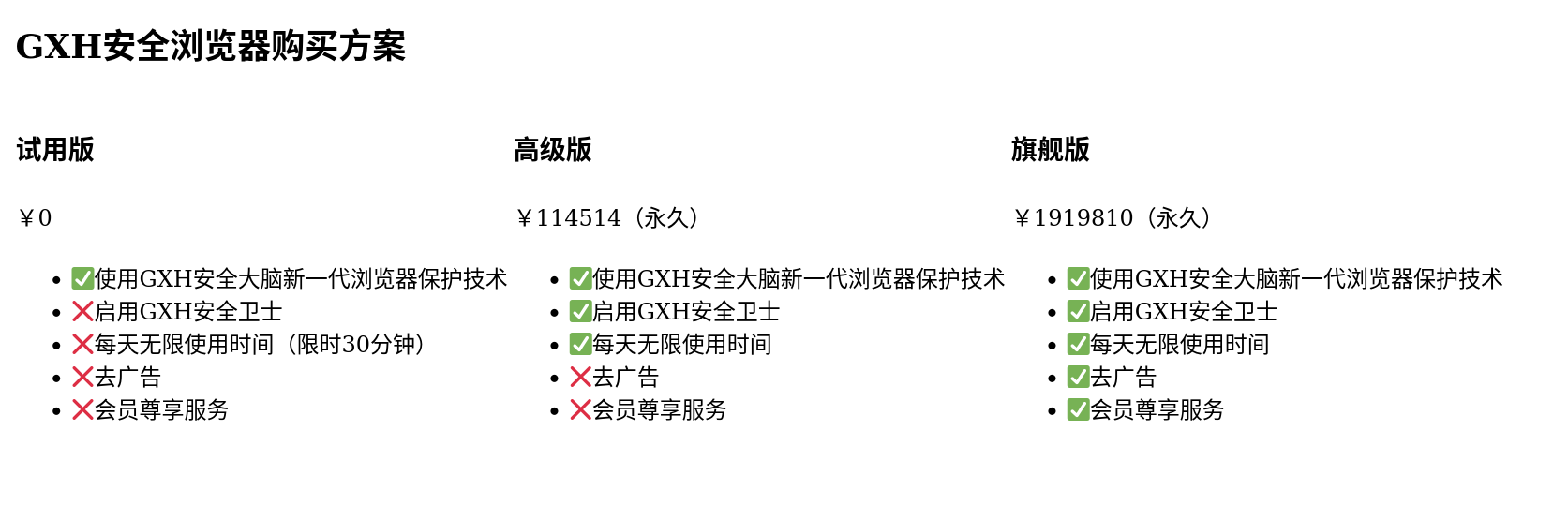 GXH浏览器购买方案